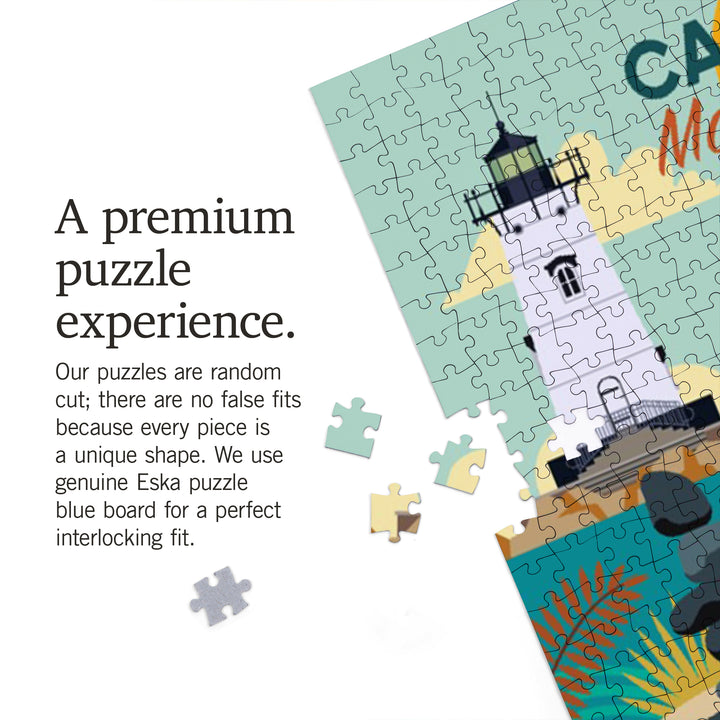 Cape Cod, Massachusetts, Geometric, Beach and Lighthouse, Jigsaw Puzzle
