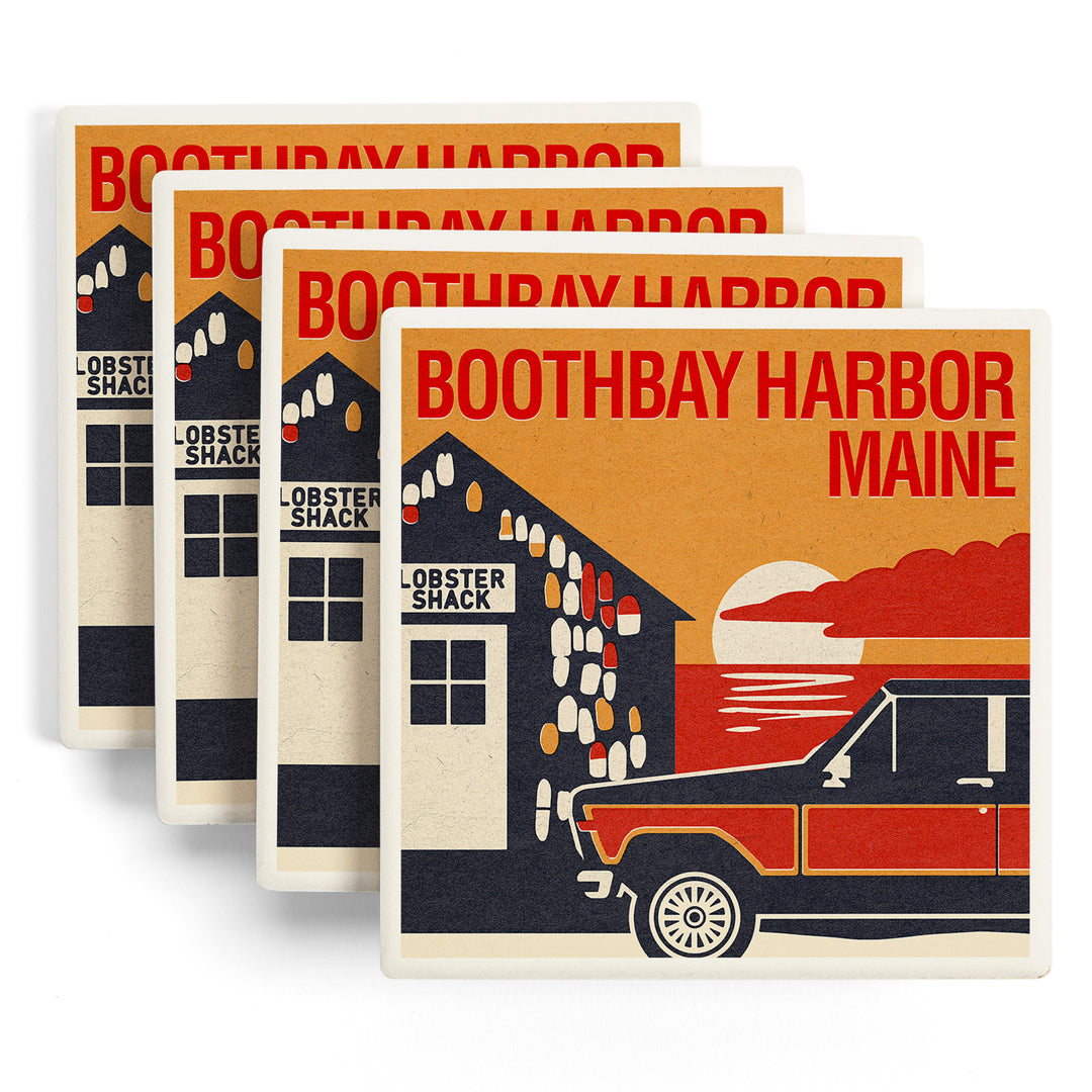 Boothbay Harbor, Maine, Woodblock, Coasters