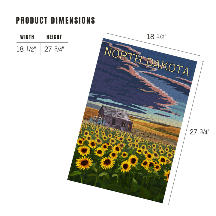 North Dakota, Wheat Fields, Shack and Sunflowers, 1000 Piece Jigsaw Puzzle