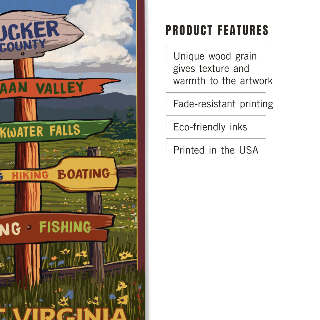 Tucker County, West Virginia, Destination Signpost, Wood Sign and Postcards