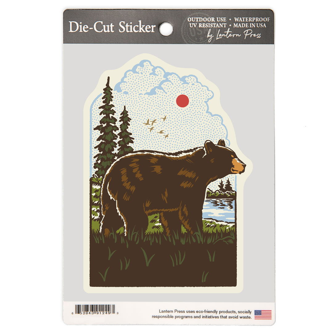 Vintage Linework, Black Bear, Vinyl Sticker