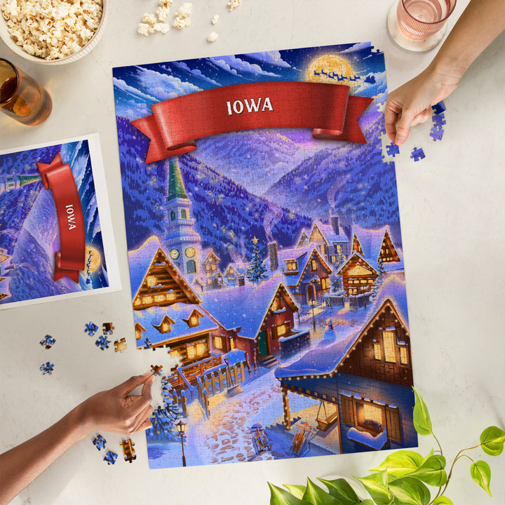 Iowa, Sleepy Winter Christmas Village, 1000 Piece Jigsaw Puzzle