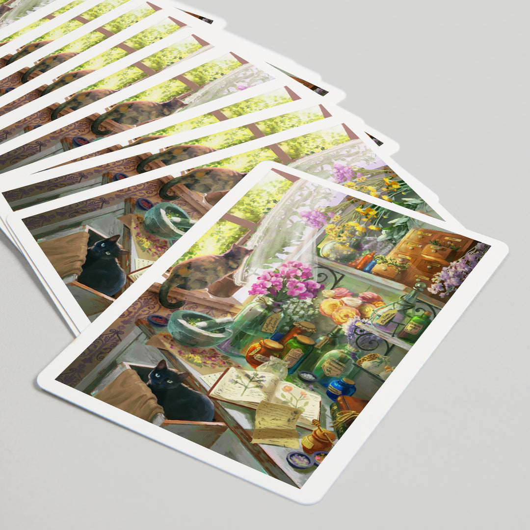 Playing Cards, Garden Apothecary, With Cat, Oil Painting, 52 Card Deck with Jokers in Box, Unique Art
