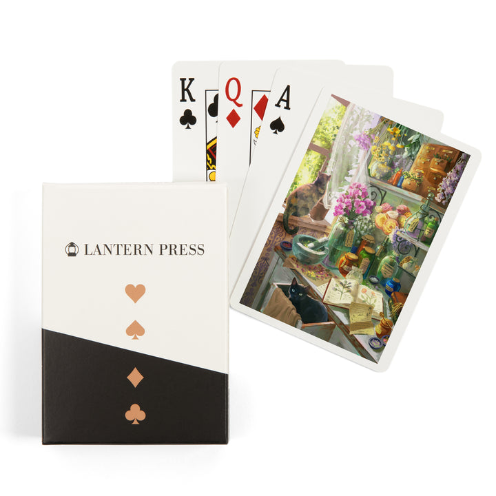 Playing Cards, Garden Apothecary, With Cat, Oil Painting, 52 Card Deck with Jokers in Box, Unique Art