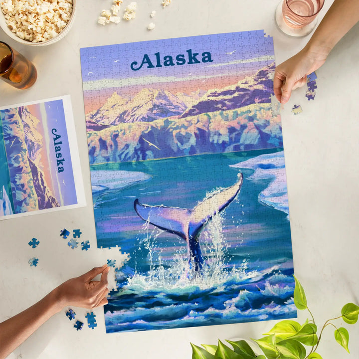 Alaska, Oil Painting, Whale Tail with Glacier, Jigsaw Puzzle