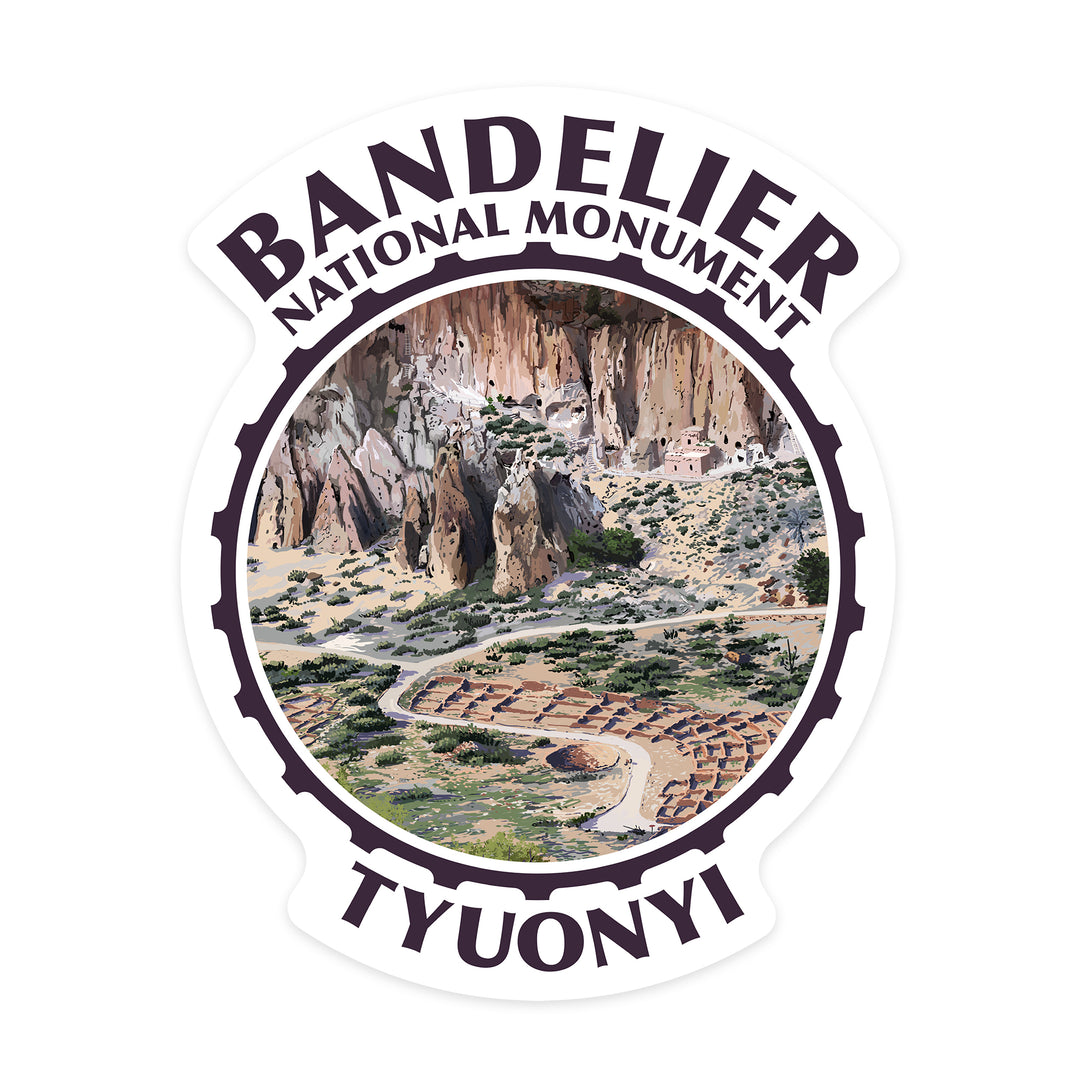 Bandelier National Monument, New Mexico, Tyuonyi Aerial View, Contour, Lantern Press Artwork, Vinyl Sticker