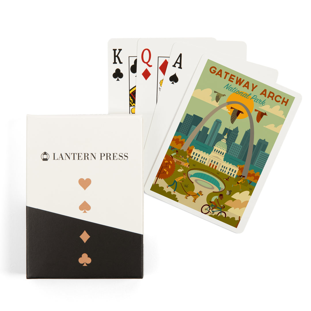 Playing Cards, Gateway Arch National Park, Missouri, Geometric National Park Series, 52 Card Deck with Jokers in Box, Unique Art