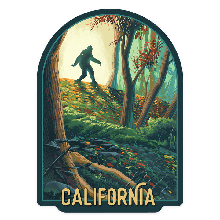 California, Wanderer, Bigfoot in Forest, Contour, Vinyl Sticker
