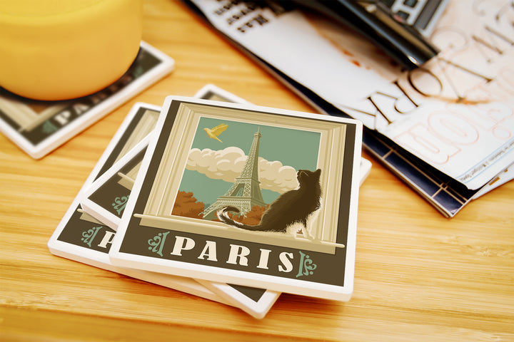 Paris, France, Eiffel Tower and Cat Window, Coaster Set