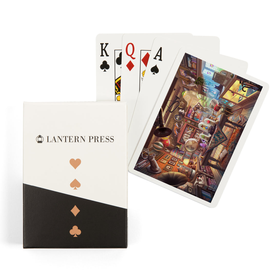 Playing Cards, Oil Painting, Antique Store Cats, 52 Card Deck with Jokers in Box, Unique Art