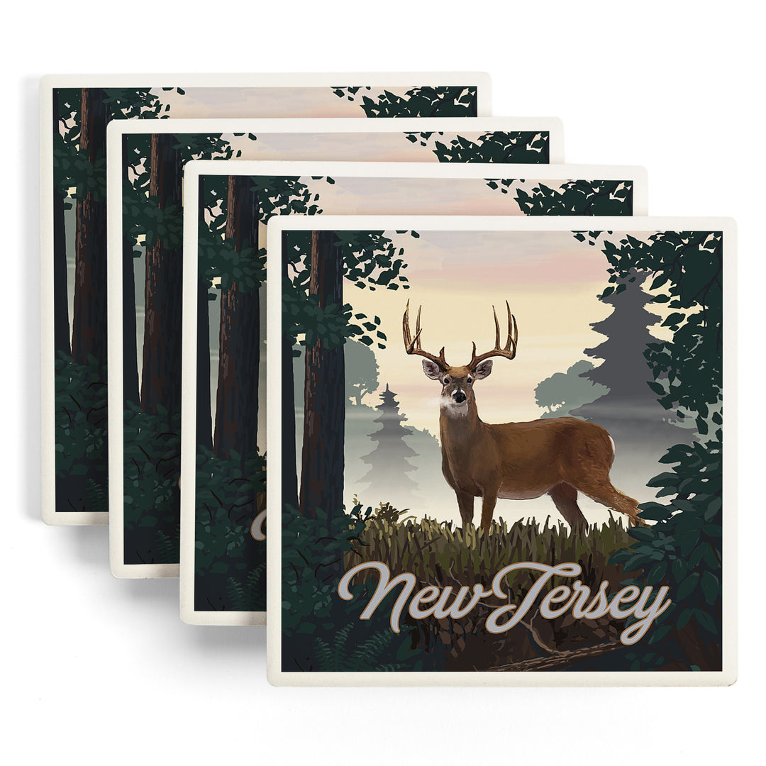 New Jersey, Painterly, Deer and Sunrise, Coasters