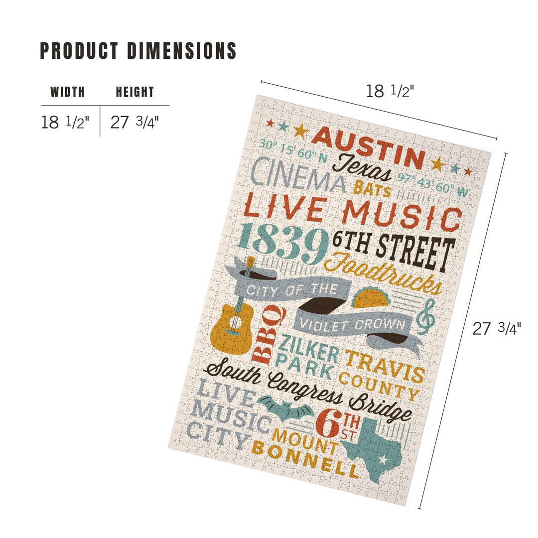 Austin, Texas, Typography Stacked, City Series, 1000 Piece Jigsaw Puzzle