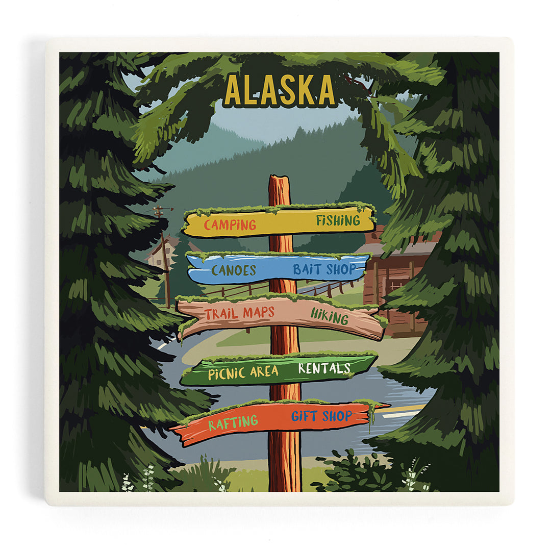 Alaska, Signpost, Forest and Camp, Coasters