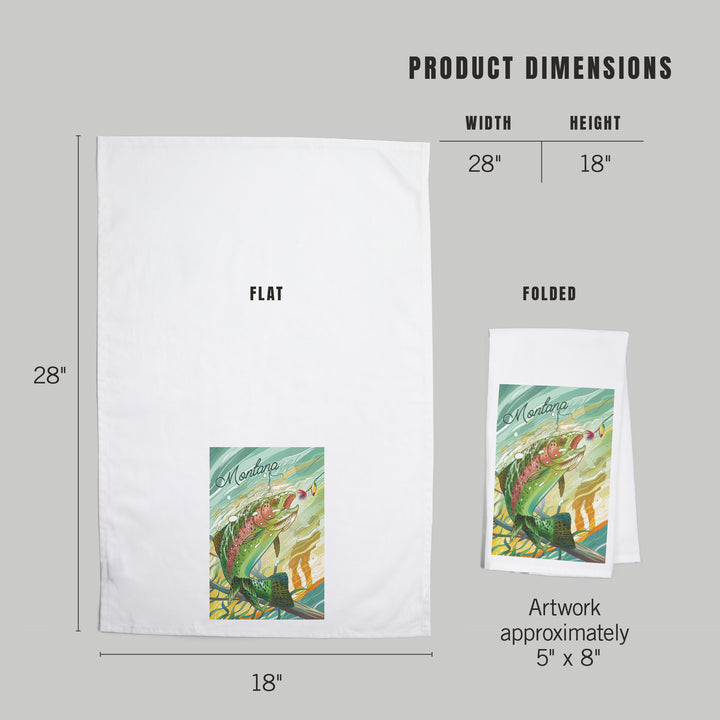 Montana, Fishing, Underwater Trout with Dry Fly, Organic Cotton Kitchen Tea Towels