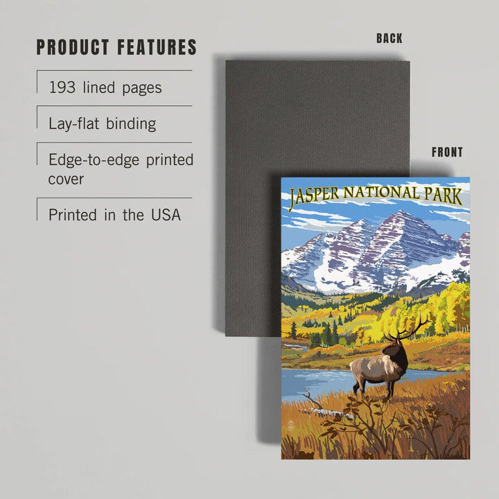 Lined 6x9 Journal, Jasper National Park, Maroon Bells and Elk, Lay Flat, 193 Pages, FSC paper