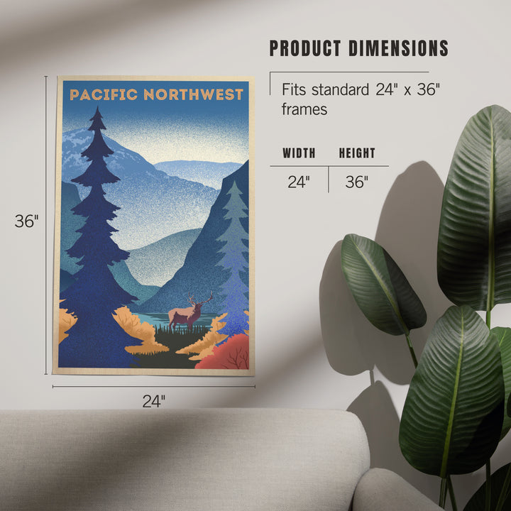 Pacific Northwest, Elk and Mountain Scene, Lithograph, Art & Giclee Prints