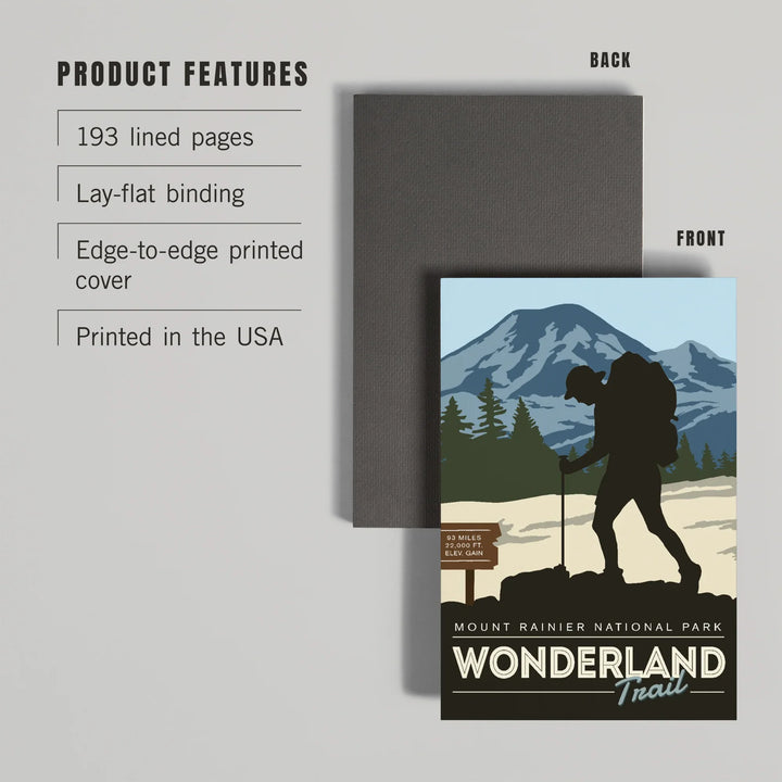 Lined 6x9 Journal, Mount Rainier National Park, Wonderland Trail, Backpacker, Lay Flat, 193 Pages, FSC paper