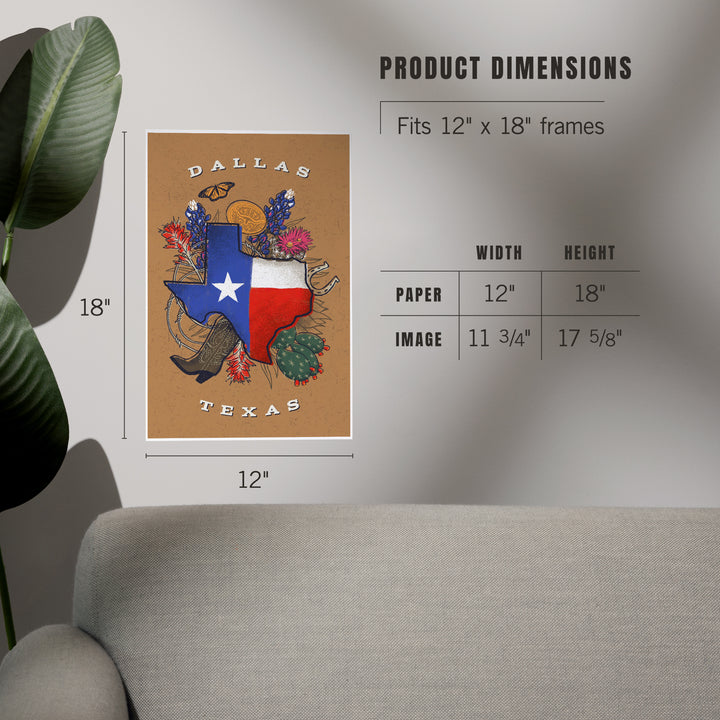 Dallas, Texas, State Treasure Trove, State Series, Art & Giclee Prints