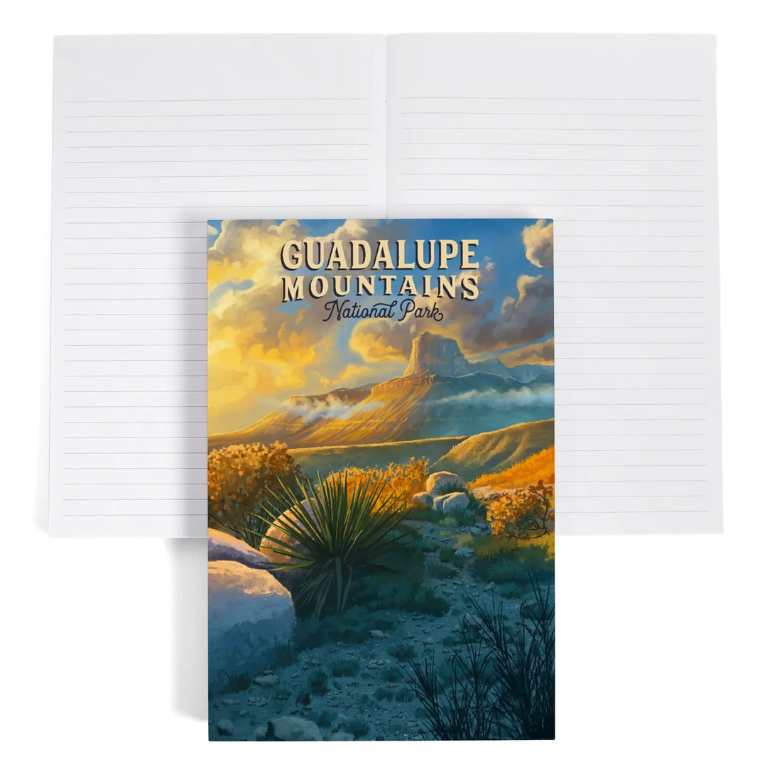 Lined 6x9 Journal, Guadalupe Mountains National Park, Oil Painting, Lay Flat, 193 Pages, FSC paper