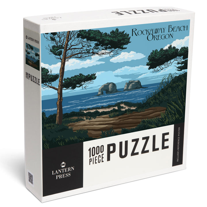 Rockaway Beach, Oregon, Painterly, Twin Rocks, 1000 Piece Jigsaw Puzzle