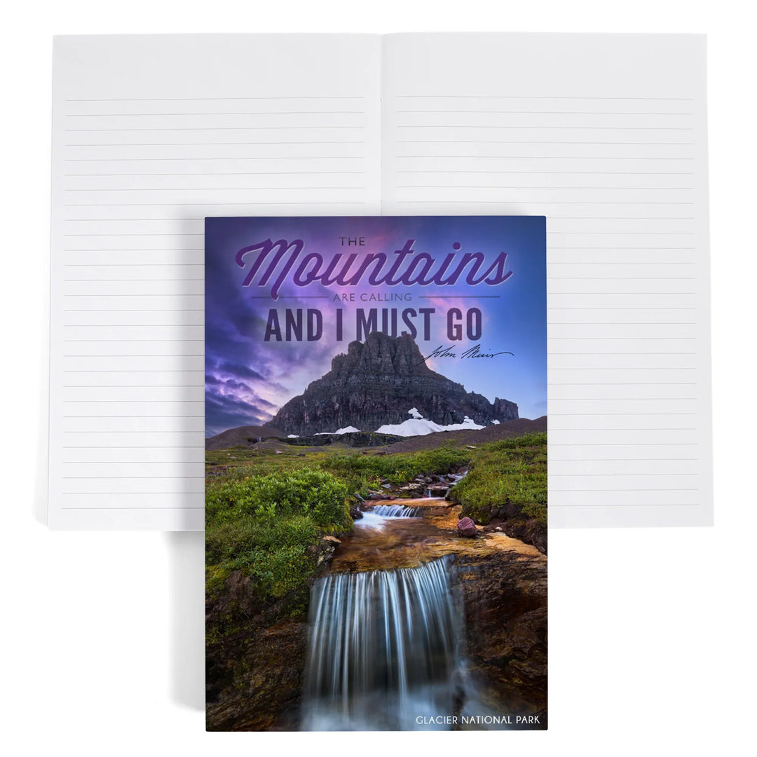 Lined 6x9 Journal, Glacier National Park, Montana, The Mountains are Calling, Lay Flat, 193 Pages, FSC paper