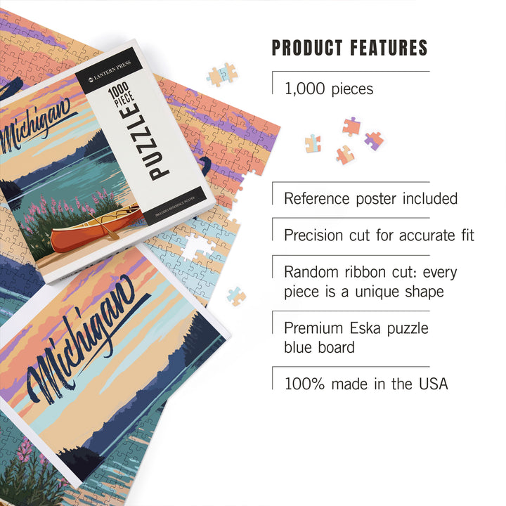 Michigan, Canoe and Lake Scene, 1000 Piece Jigsaw Puzzle