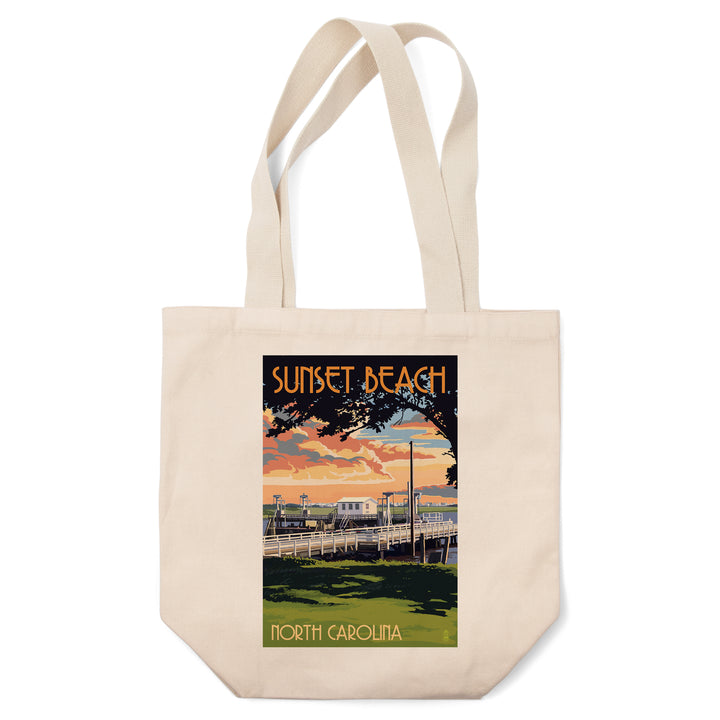 Calabash, North Carolina, Sunset Beach, Swinging Bridge, Lantern Press Artwork, Tote Bag