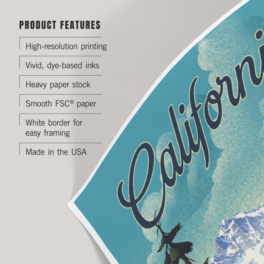 California, Lithograph, Lake and Mountains Scene, Art & Giclee Prints