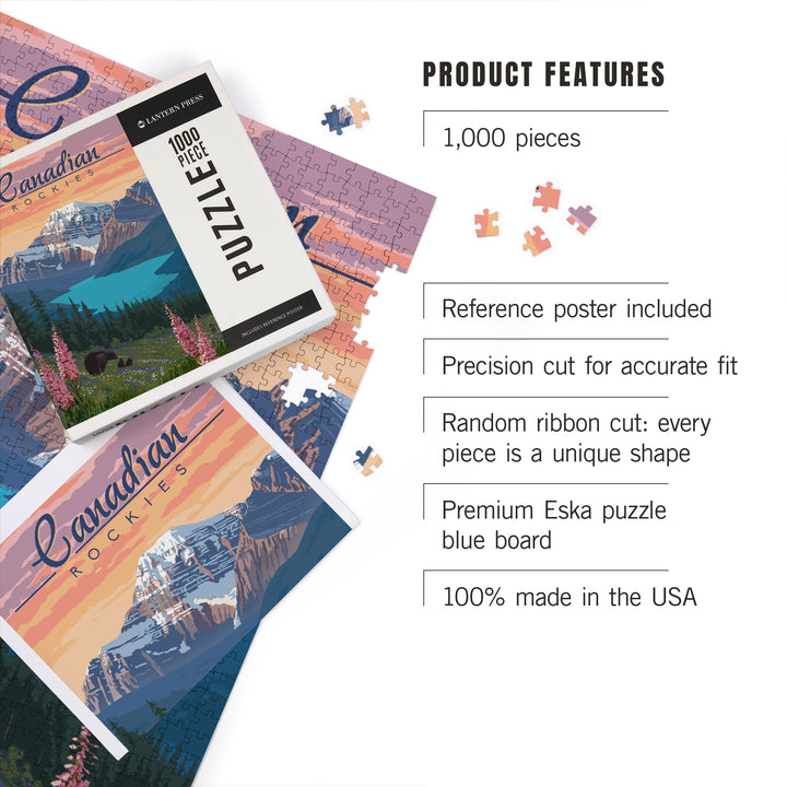 Canadian Rockies, Bear and Spring Flowers, 1000 Piece Jigsaw Puzzle