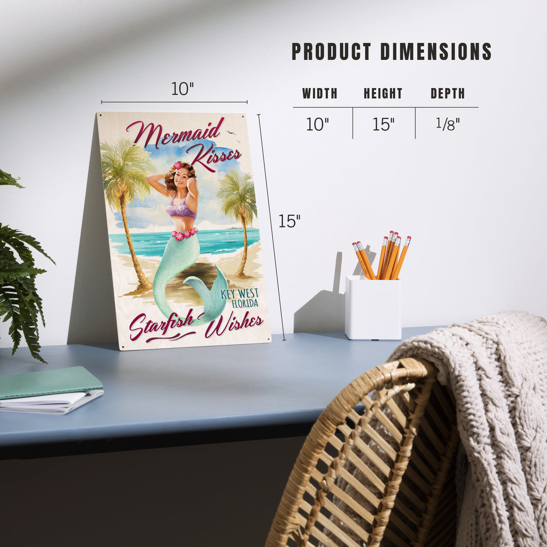 Key West, Florida, Mermaid Kisses and Starfish, Wood Sign and Postcards