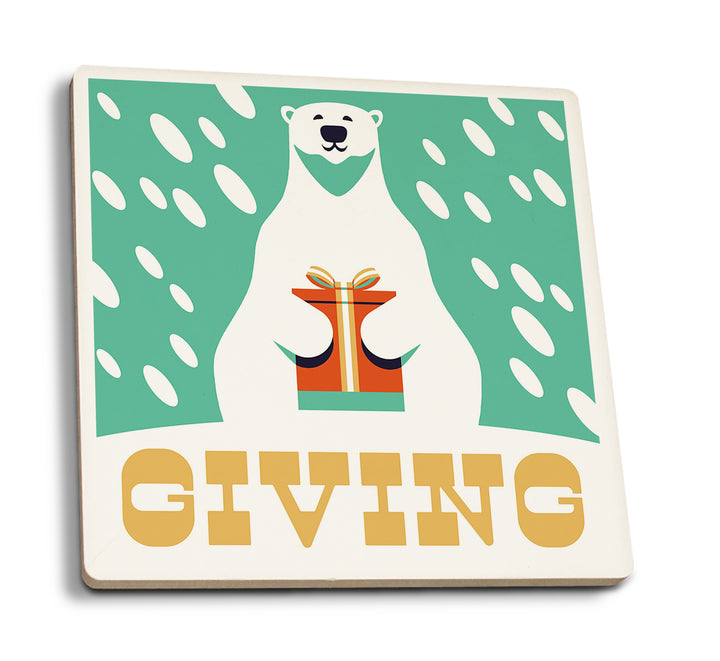 Gift, Polar Bear, Retro Christmas, Coaster Set