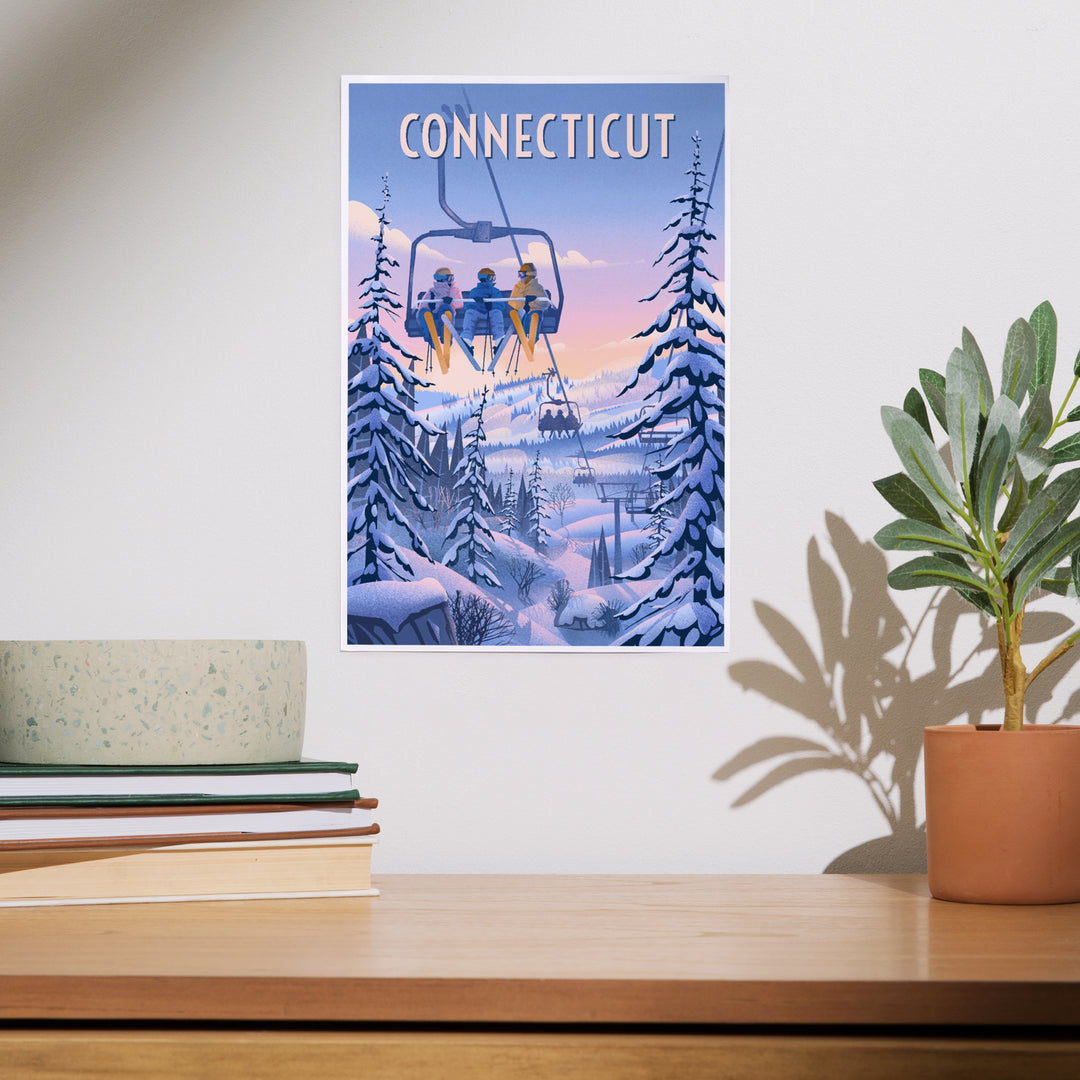 Connecticut, Chill on the Uphill, Ski Lift, Art & Giclee Prints - Lantern Press