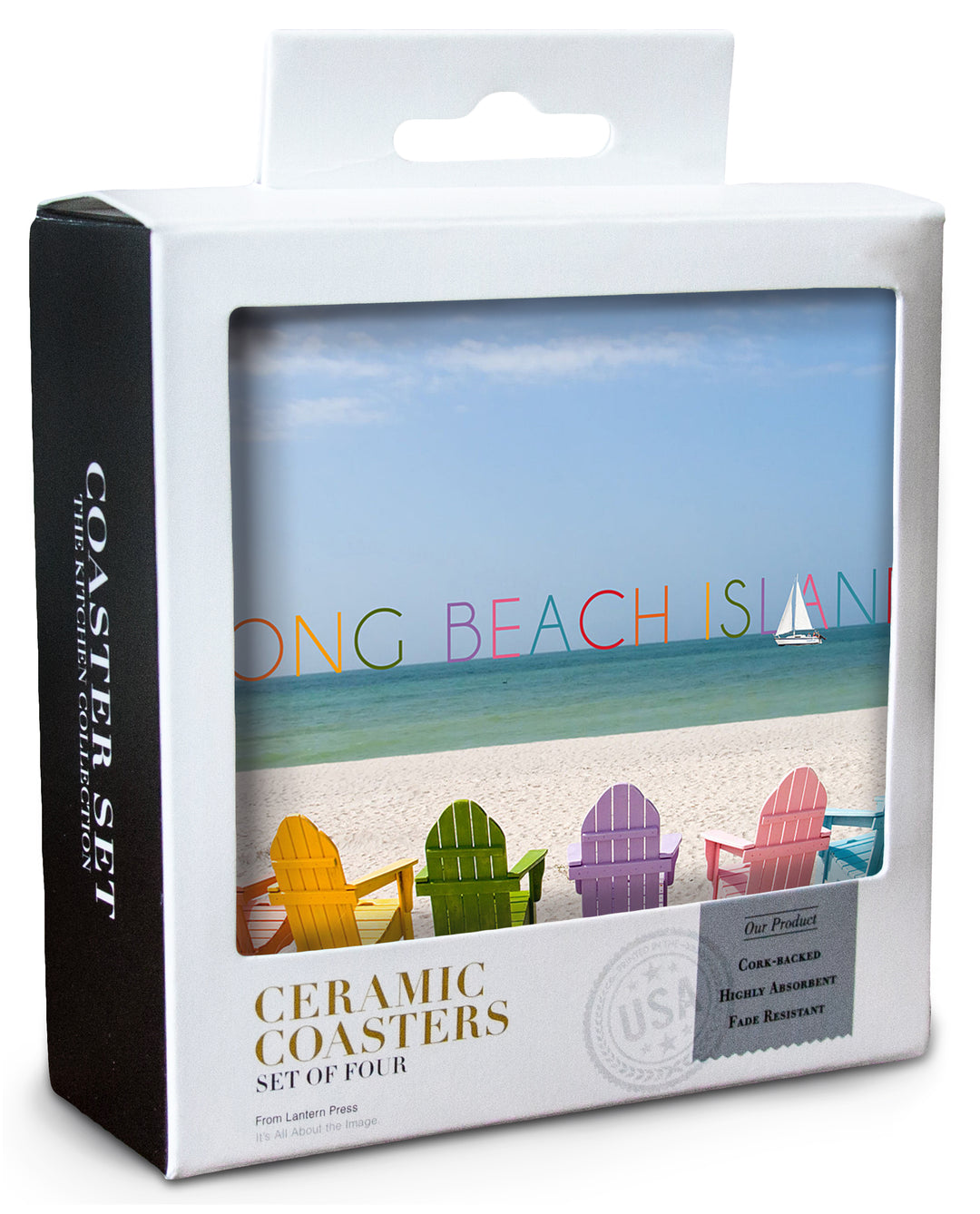 Long Beach Island, Colorful Beach Chairs, Coaster Set