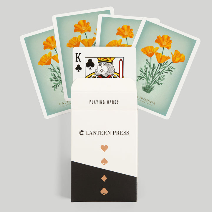 Playing Cards, California, Vintage Flora, State Series, California Poppy, 52 Card Deck with Jokers in Box, Unique Art