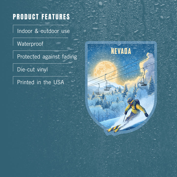 Nevada, Lithograph, Night Ski, Vinyl Sticker