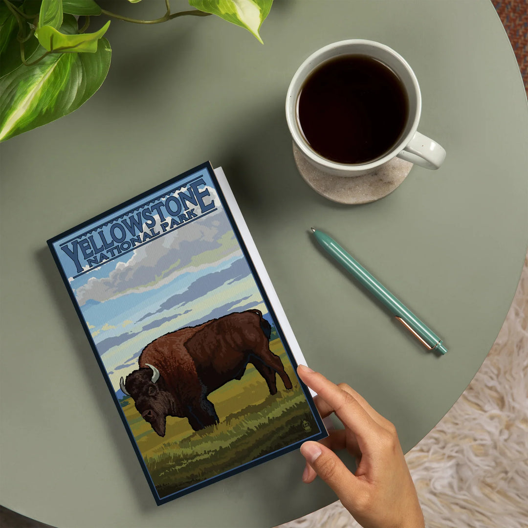 Lined 6x9 Journal, Yellowstone National Park, Wyoming, Bison in Field Scene, Lay Flat, 193 Pages, FSC paper