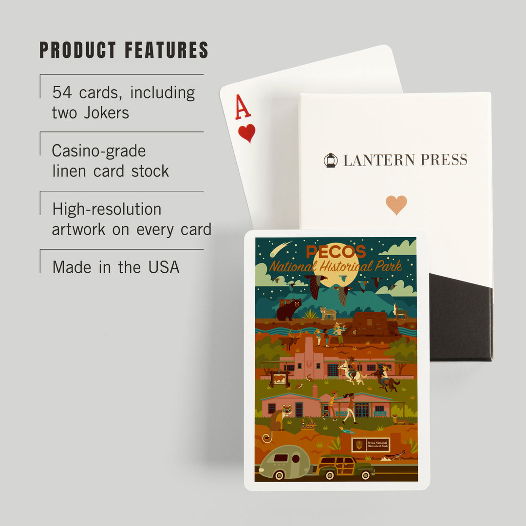 Playing Cards, Pecos National Historic Park, New Mexico, Night Scene, Geometric, 52 Card Deck with Jokers in Box, Unique Art