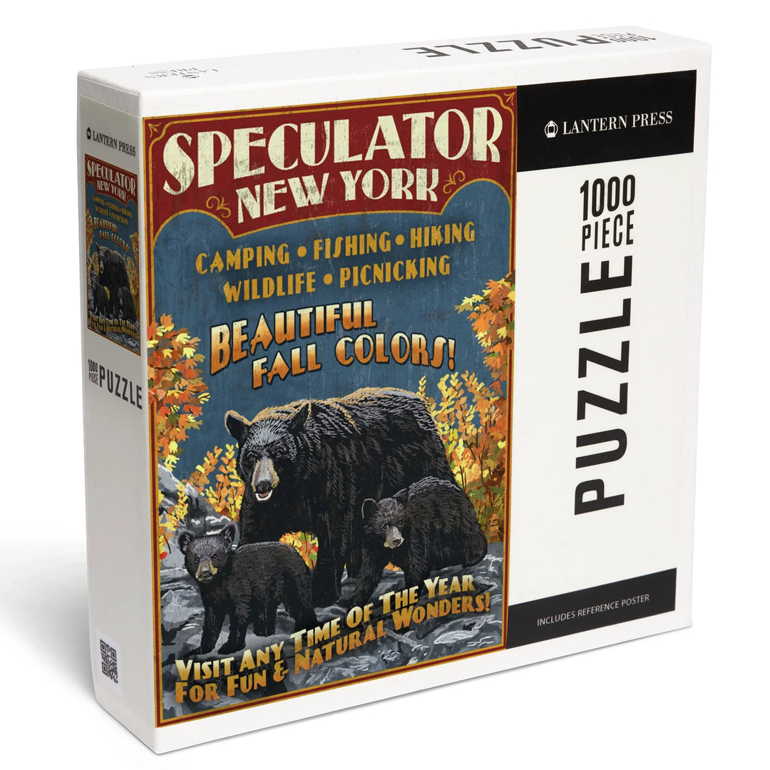 Speculator, New York, Black Bear Family Vintage Sign, 1000 Piece Jigsaw Puzzle