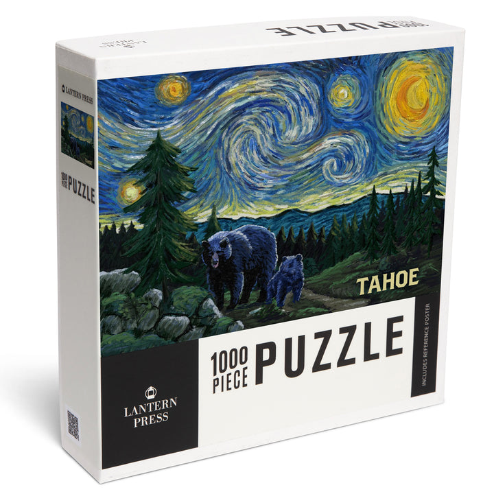 Lake Tahoe, California, Starry Night, Black Bear and Cub, Jigsaw Puzzle
