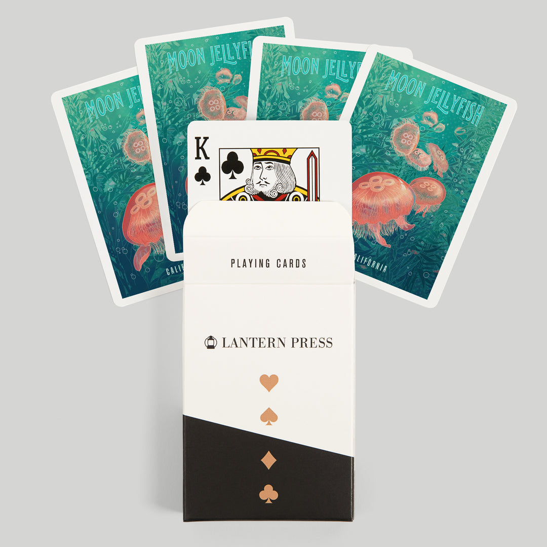 Playing Cards, California, Fluid Linework, Moon Jelly fish, 52 Card Deck with Jokers in Box, Unique Art