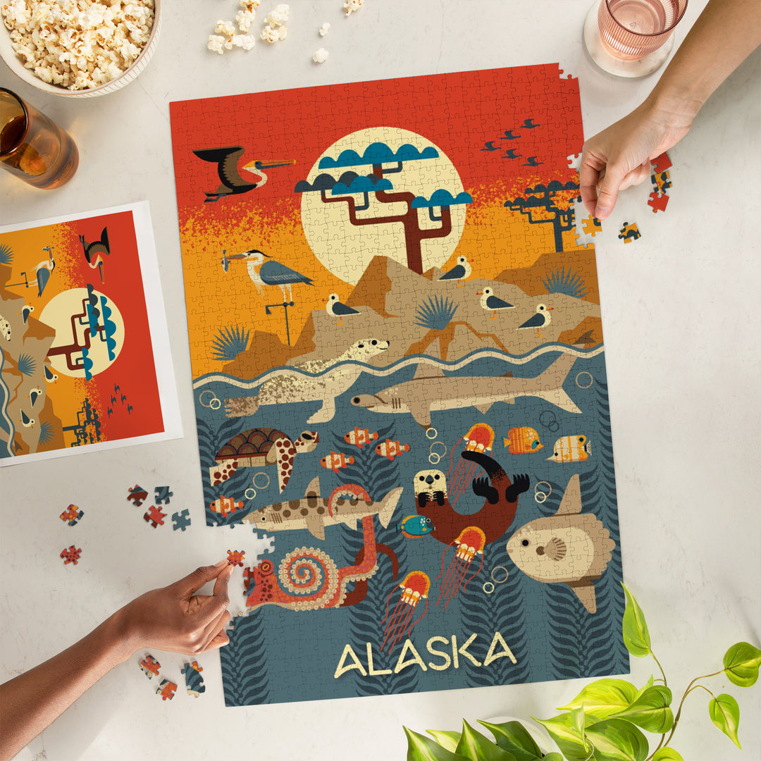 Alaska Wildlife – Wilderness and Marine Life Illustration, 1000 Piece Jigsaw Puzzle