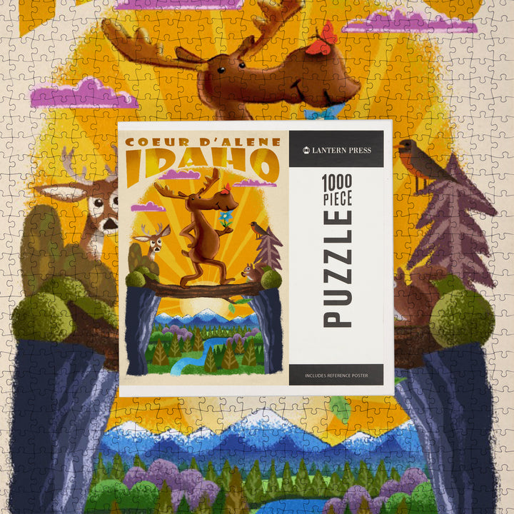 Coeur d Alene, Idaho, Mid-Century Inspired, Moose, Jigsaw Puzzle