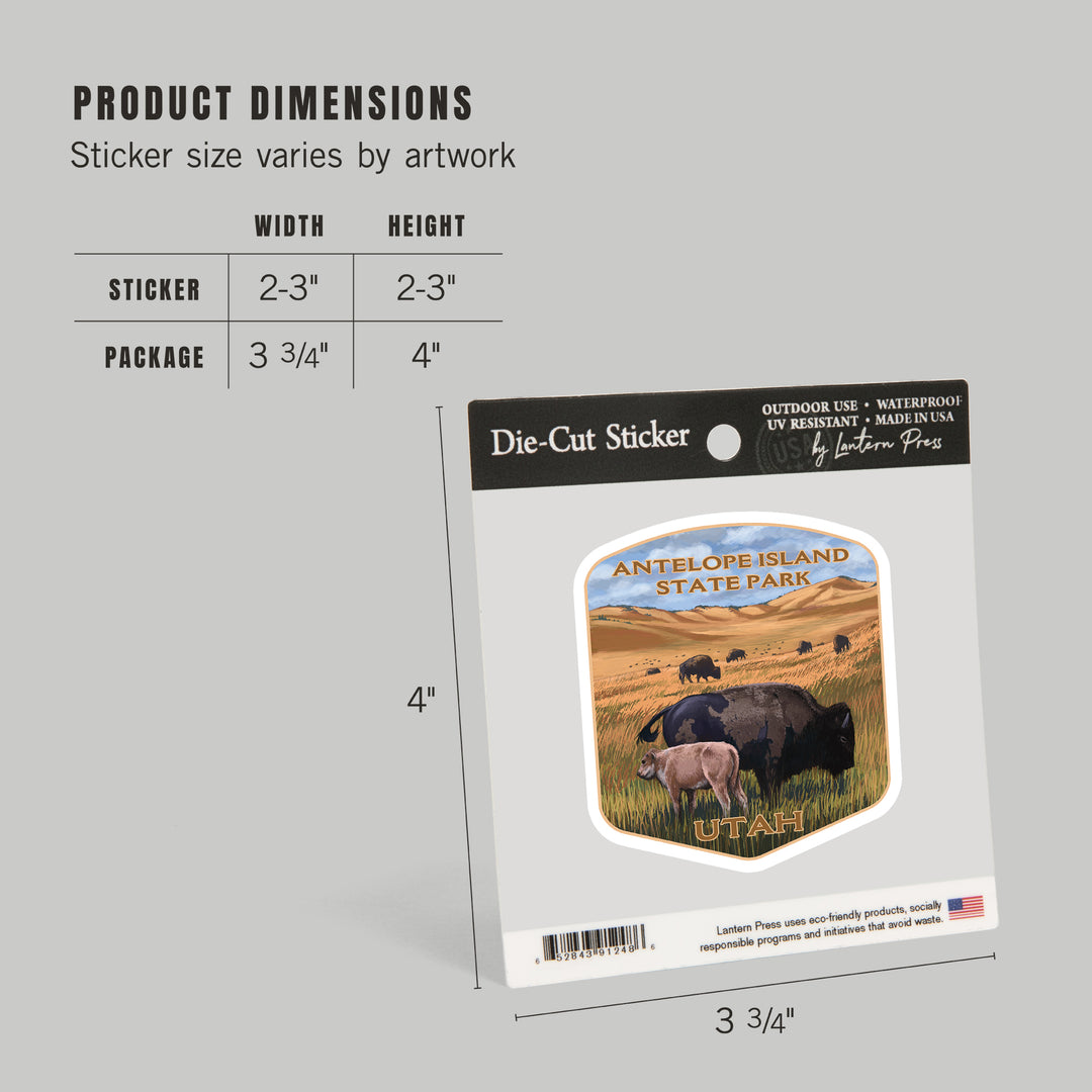 Antelope Island State Park, Utah, Bison and Calf Grazing, Contour, Vinyl Sticker