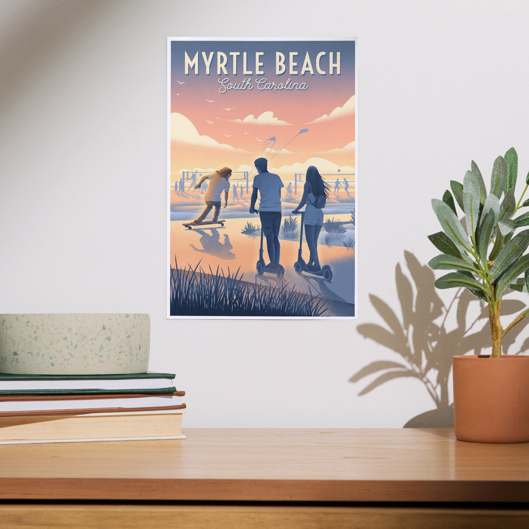 Myrtle Beach, South Carolina, Lithograph, Enjoy the Ride, Longboards and Scooters, Art & Giclee Prints
