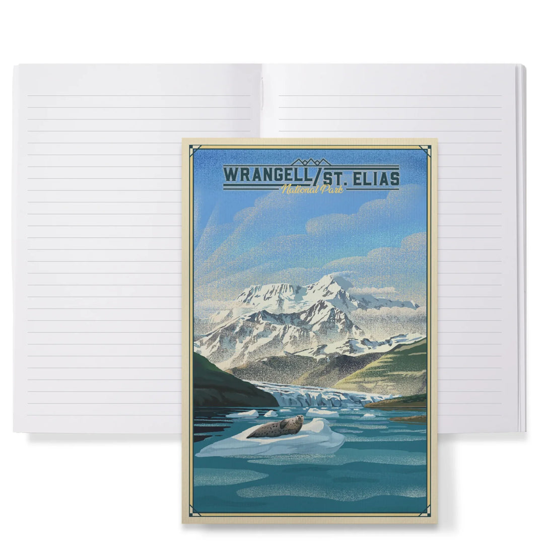 Lined 6x9 Journal, Wrangell-St Elias National Park and Preserve, Alaska, Lithograph, Lay Flat, 193 Pages, FSC paper