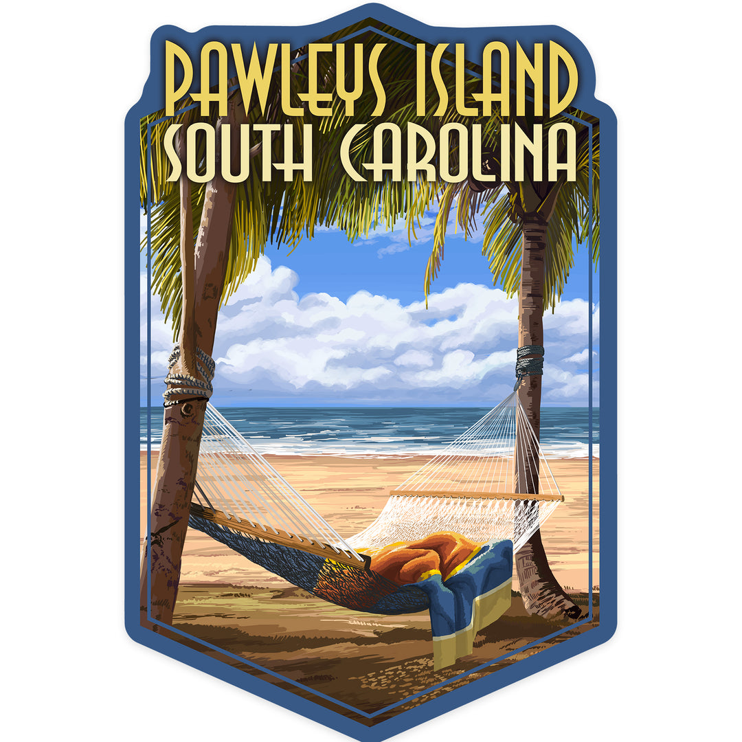 Pawleys Island, South Carolina, Palms and Hammock, Contour, Vinyl Sticker