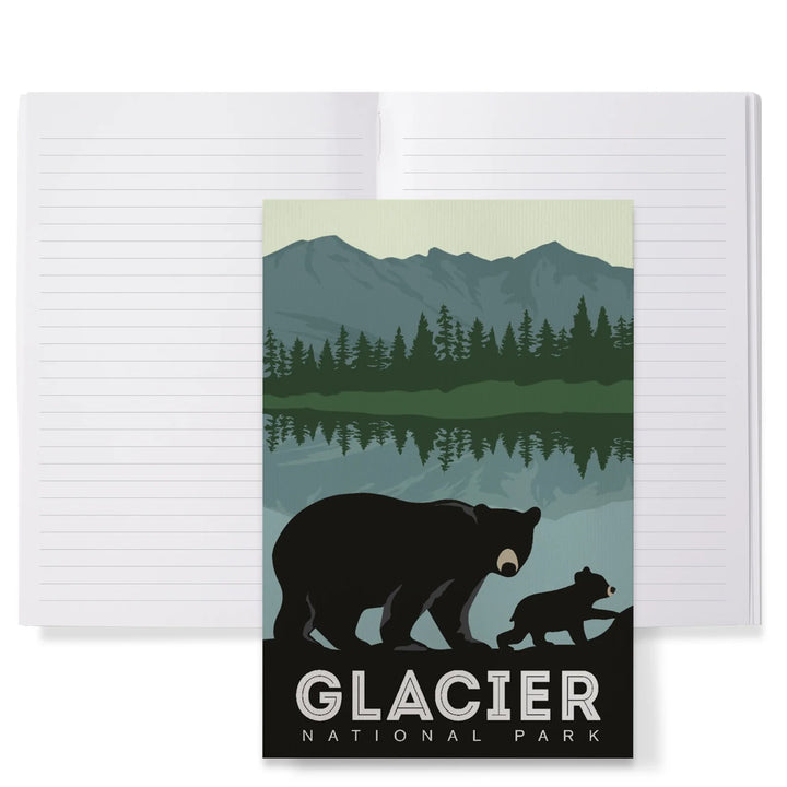 Lined 6x9 Journal, Glacier National Park, Montana, Bear and Cub, Family Time, Lay Flat, 193 Pages, FSC paper