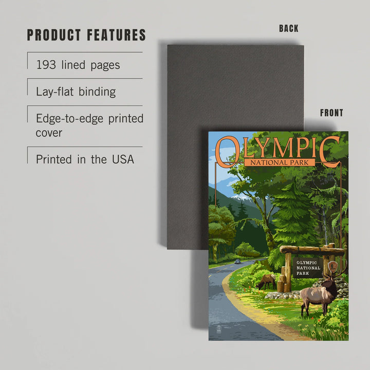 Lined 6x9 Journal, Olympic National Park, Washington, Park Entrance and Elk, Lay Flat, 193 Pages, FSC paper