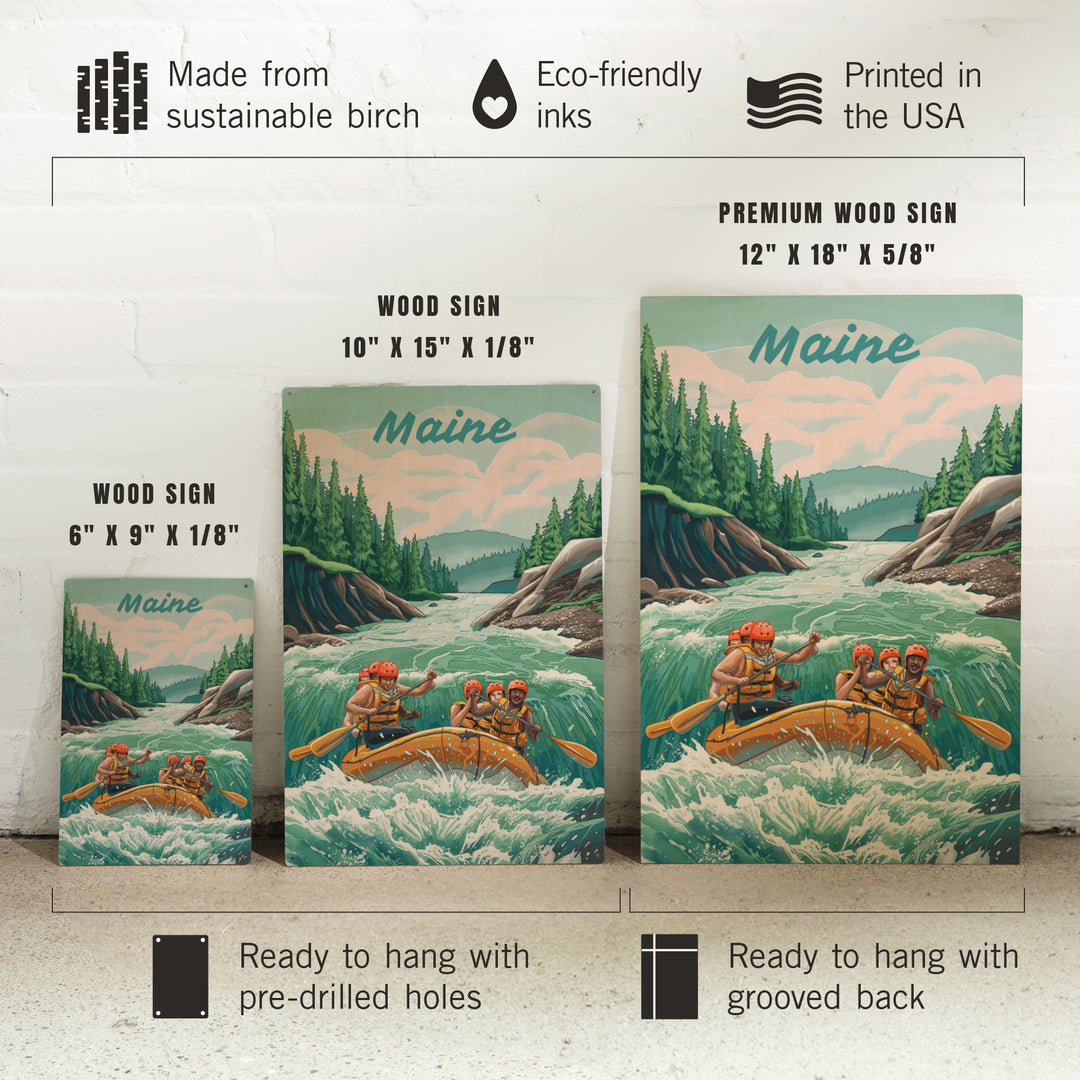 Maine, Seek Adventure, River Rafting, Wood Signs and Postcards - Lantern Press