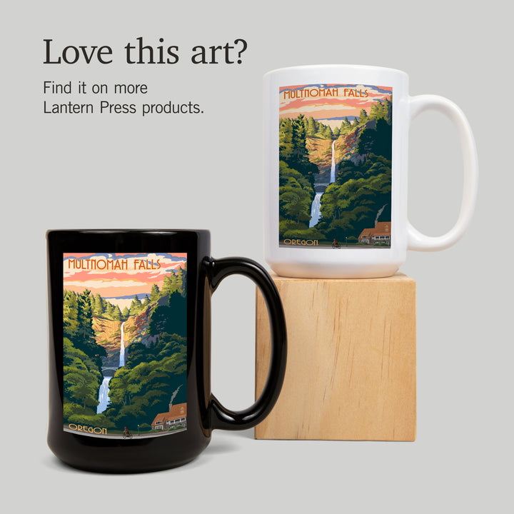 Multnomah Falls, Oregon, Sunset, Lantern Press Artwork, Ceramic Mug